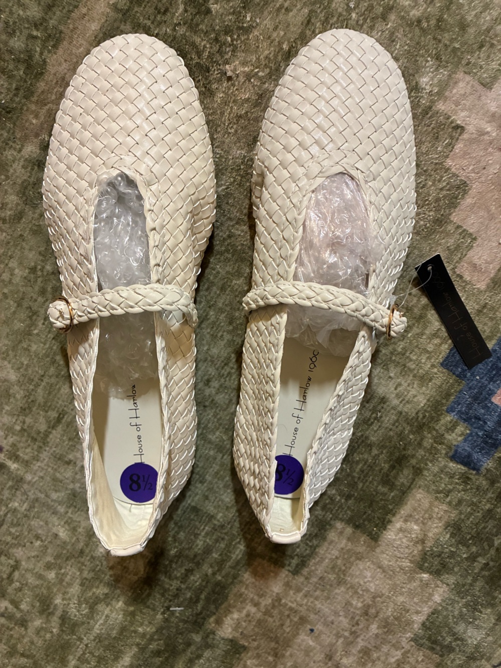 New House of Harlow 1960 Woven Cream Mary Jane Flats Sz 8.5
